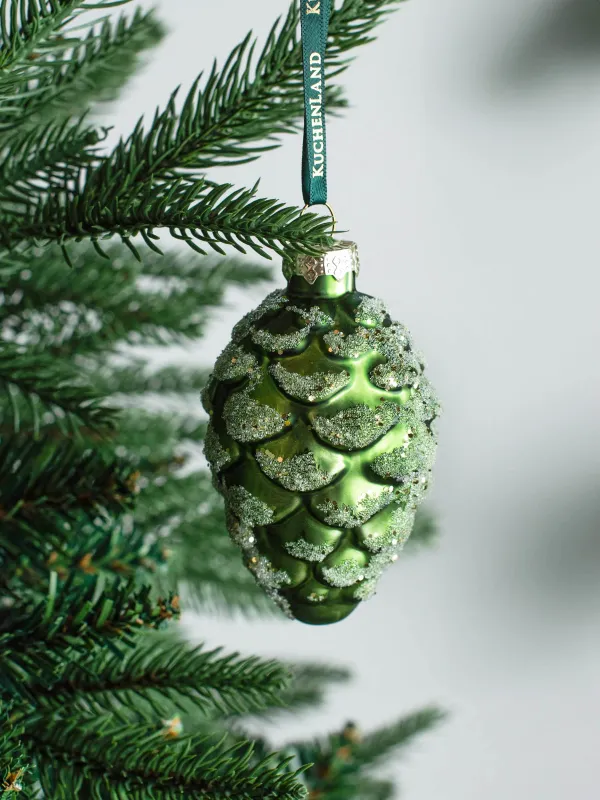 Игрушка елочная, 9 см, стекло, с блестками, зеленая, Шишка, Pine christmas, image-3