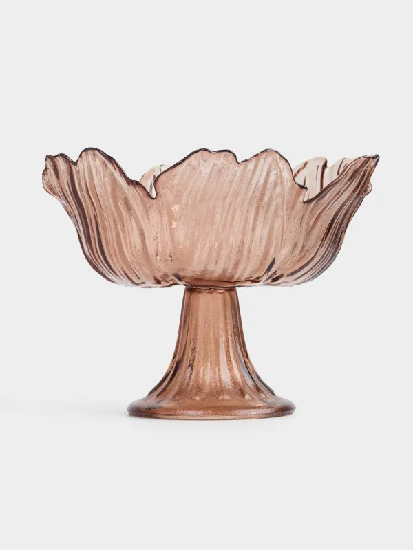 Ваза для фруктов, 23х16 см, на ножке, стекло, коричневая, Цветок, Sahara, image-3