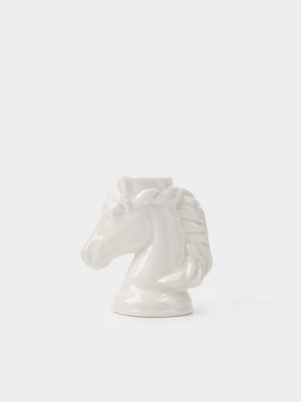 Шам ұстағыш, 9 см, жіңішке шамға арналған, керамика, сүт түстес, Жылқының басы, Horse white, image-1