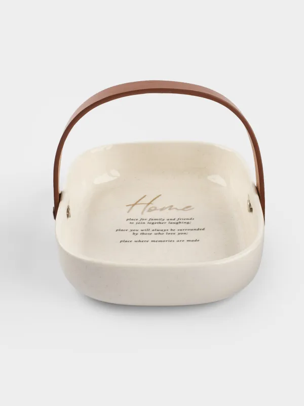 Ыдыс, 20х14 см, тұтқасы бар, керамика/полиуретан, сопақ, ақ, дақты, Speckled font, image-7