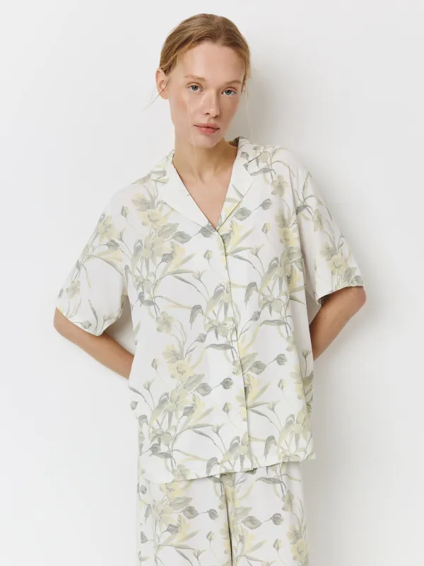 Әйелдер жейдесі, үйге арналған, өлшемі S, қысқа жеңді, вискоза, сұр, Жапырақтар, Leksli, image-0