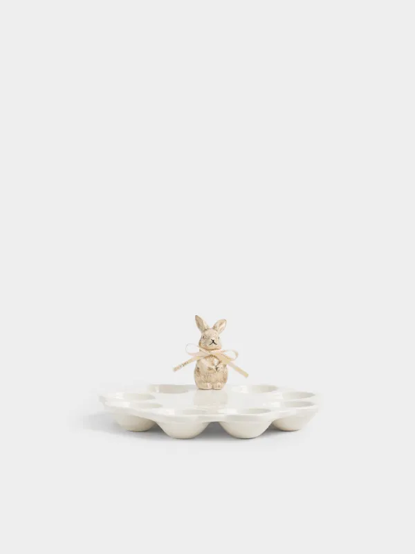 Пасха ыдысы, 21х20х9 см, 8 бөлім, фарфор P, ақ және сарғылт-қоңыр, Қоян, Easter, image-0