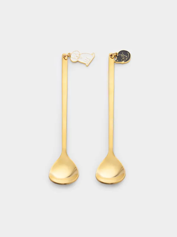 Десерт қасығы, 14 см, 2 дана, болат, алтын, Ит/Мысық, Cat, image-0