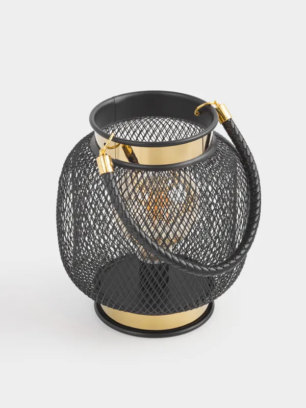 Сәндік шам, 20 см, тұтқасы бар, металл/пластик, қара-алтын түсті, Тор, Twist black, image-1