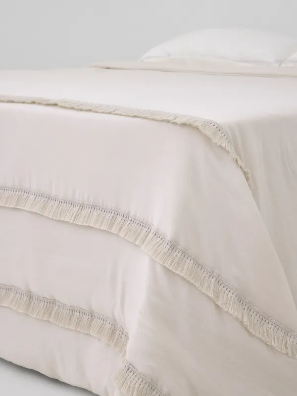 Төсек жапқыш, 220х240 см, сырылған, шашағы бар, микрофибра, сарғылт-қоңыр, Stitch, image-2