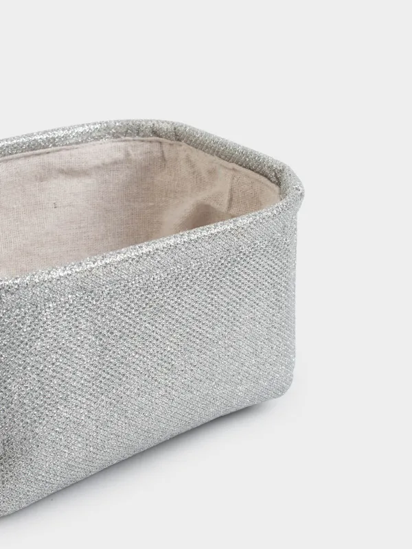 Сақтау себеті, 20x15x10 см, тұтқалары бар, полиэстер, тікбұрыш, күміс, Ideally, image-3