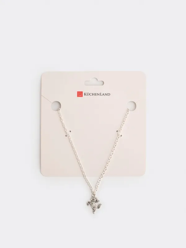 Цепочка, 49 см, с подвеской, металл/стразы, серебристая, Лошадь, Jewelry horse, image-3