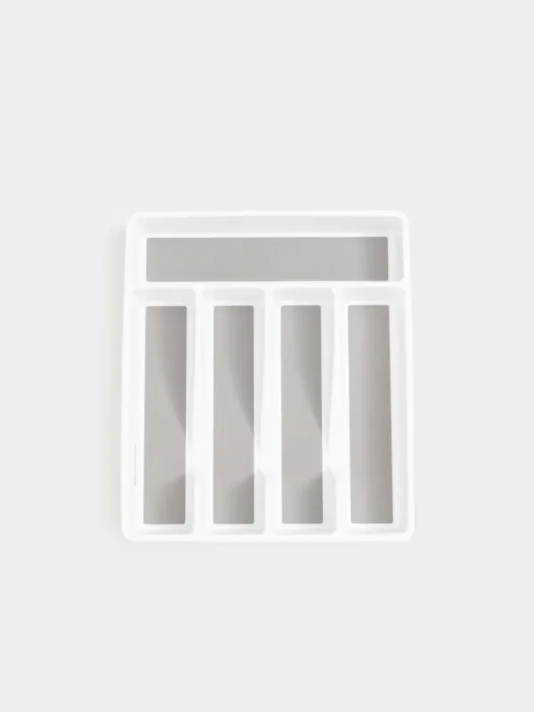 Лоток для столовых приборов, 33х29 см, 5 отд, пластик/каучук, бело-серый, Non-slip, image-0