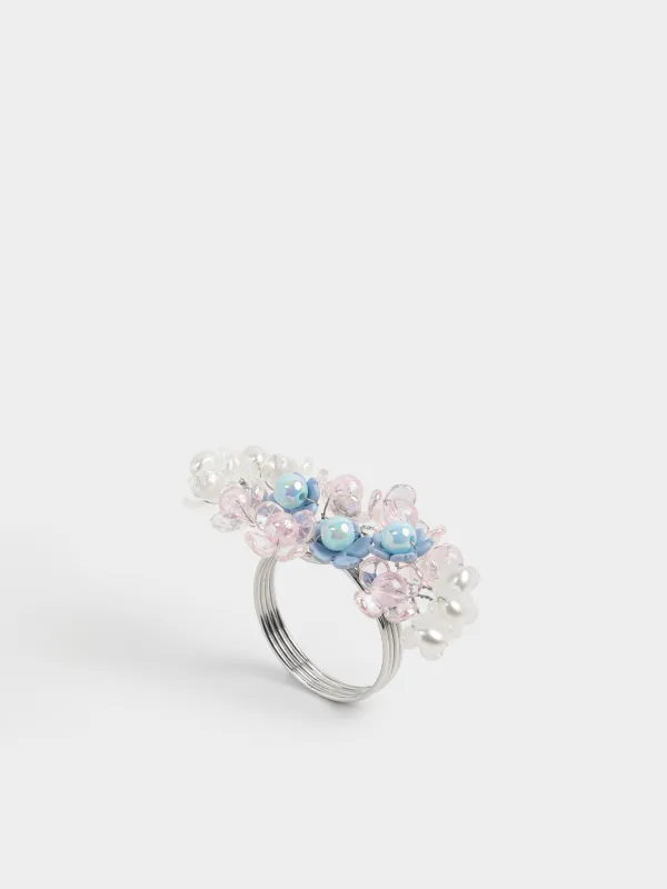 Майлық сақинасы, 9 см, пластик/металл, күміс түстес, гүлдер, Breath spring, image-0