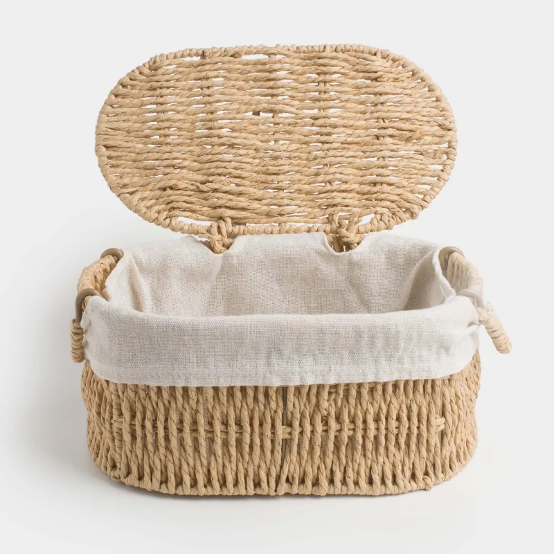 Сақтауға арналған себет, 27х17х13 см, өрілген, тұтқалары бар, қақпағы бар, целлюлоза, сопақша, Braided, image-5