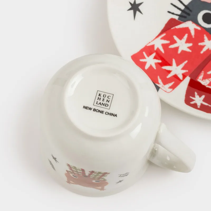 Набор посуды, детский, 1 перс, 3 пр, фарфор N, белый, Животные в шарфах, Forest animals, image-7