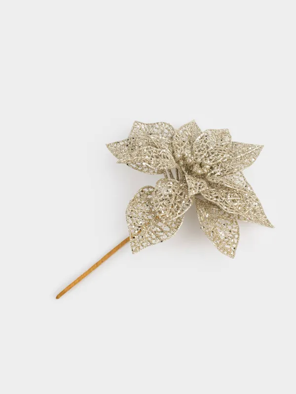 Украшение декоративное, 19 см, пластик, шампань, Пуансеттия, Flower decor, image-1