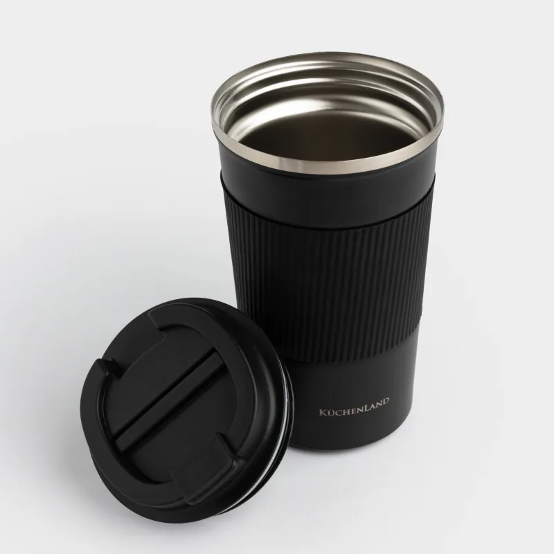 Термокружка, 450 мл, с зарфом, сталь/пластик/силикон, черная, Coffee life, image-2