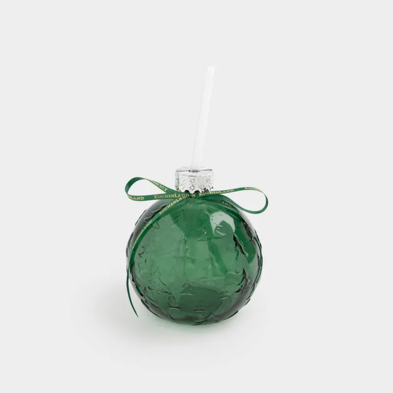 Банка для напитков, 590 мл, с крышкой и трубочкой, стекло, зеленая, Шар, Christmas drink