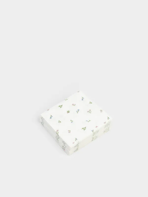 Қағаз майлықтар, 21х21 см, 20 дана, төртбұрышты, ақ, нәзік гүлдер, El floria, image-1