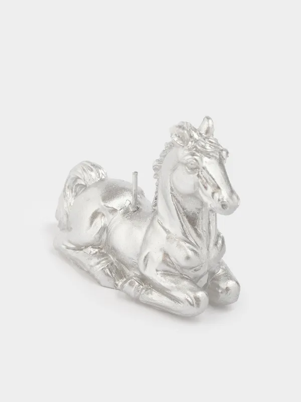 Свеча, 9x7 см, с блестками, серебристая, Лошадь, Horse silver, image-1