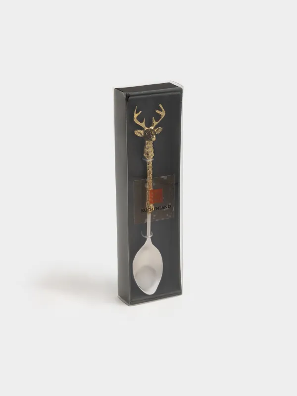 Ложка десертная, 18 см, металл, золотистая, Олень, Arctic deer, image-4