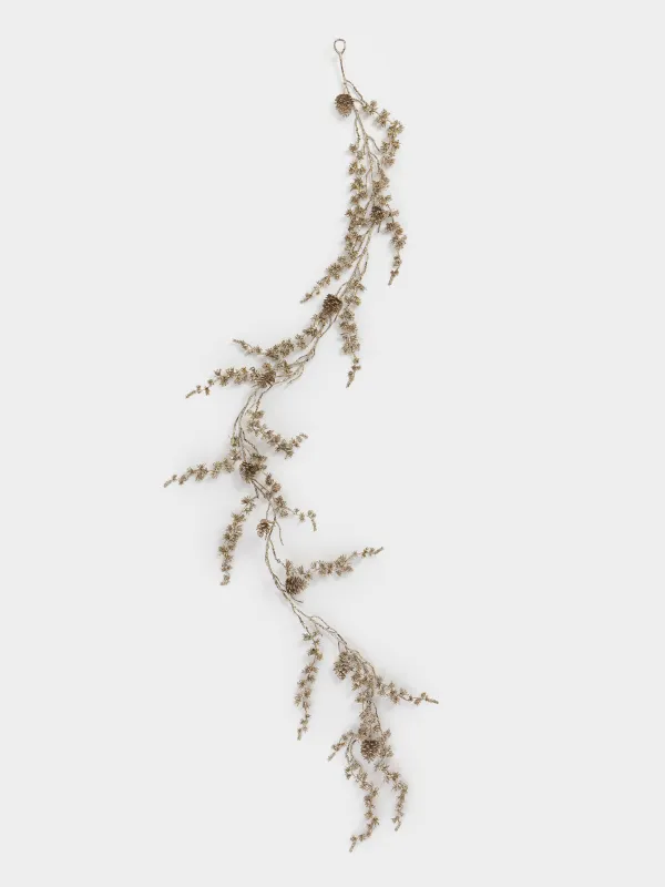 Ветка-гирлянда декоративная, 1,8 м, пластик/металл, Золотистые шишки, Sparkle decor, image-1
