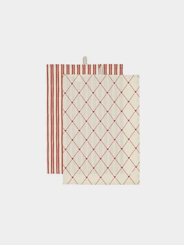 Полотенце кухонное, 40х60 см, 2 шт, хлопок, бежевое, Полосы/Ромбы, Heart kitchen, image-0