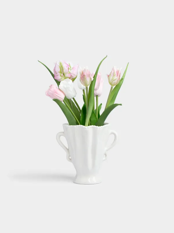 Ваза для цветов, 16 см, с ручками, керамика D, молочная, Точки, Crumple grace, image-4