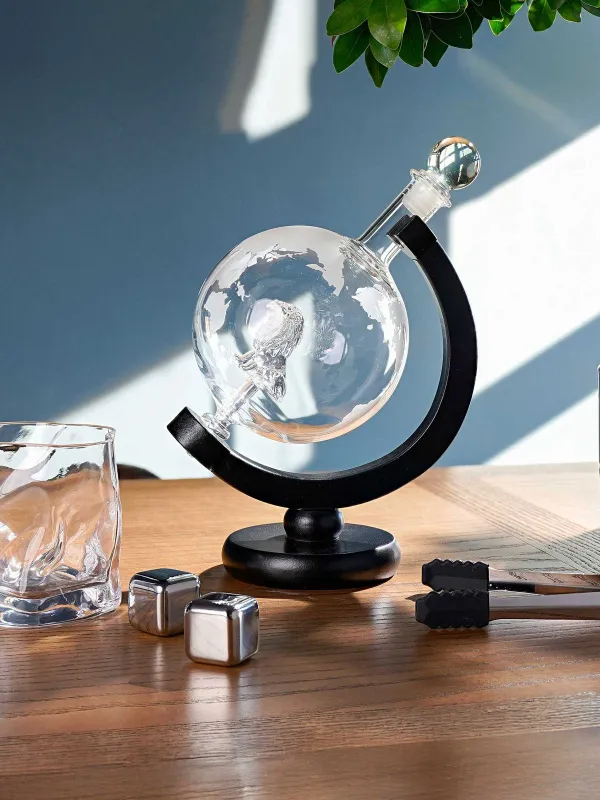 Графин, 650 мл, тұғырда, ағаштан жасалған шыны, Арыстаны бар глобус, Bar, image-6