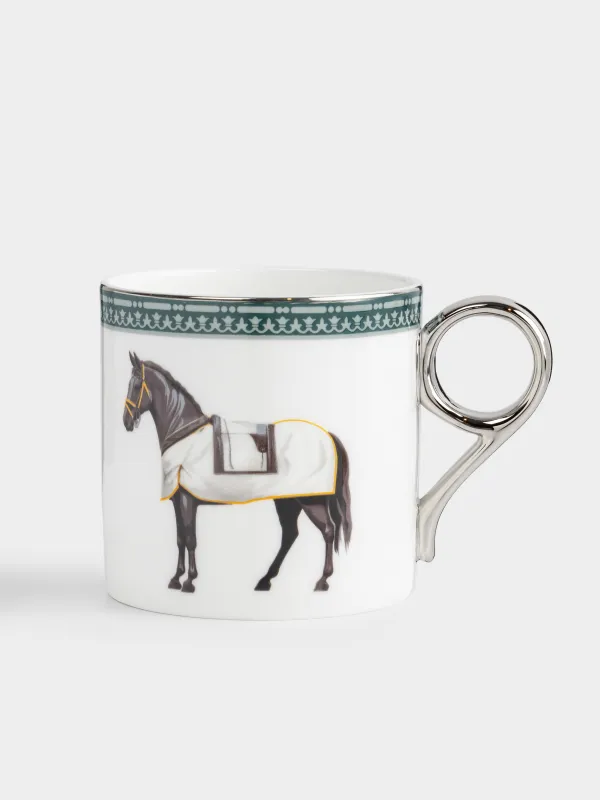 Кружка, 370 мл, фарфор F, бело-зеленая, с серебристым кантом, Конь, Breton horse, image-0