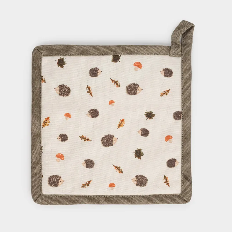 Ыдыс ұстағыш, 20х20 см, мақта, сарғылт-қоңыр, Кірпі, жапырақтар мен саңырауқұлақтар, Autumn hedgehog