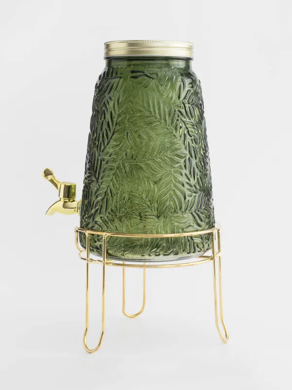 Диспенсер для напитков, 3,5 л, на подставке, стекло Р/металл, темно-зеленый, Листья, Tropical leaves, image-2