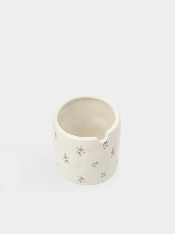 Сахарница, 12 см, 370 мл, с ложкой, керамика D/дерево, молочная, Винтажные цветы, La flore, image-5