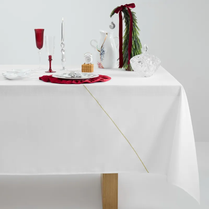 Скатерть, 170х250 см, полиэстер, белая, Золотистые линии, Revival gold