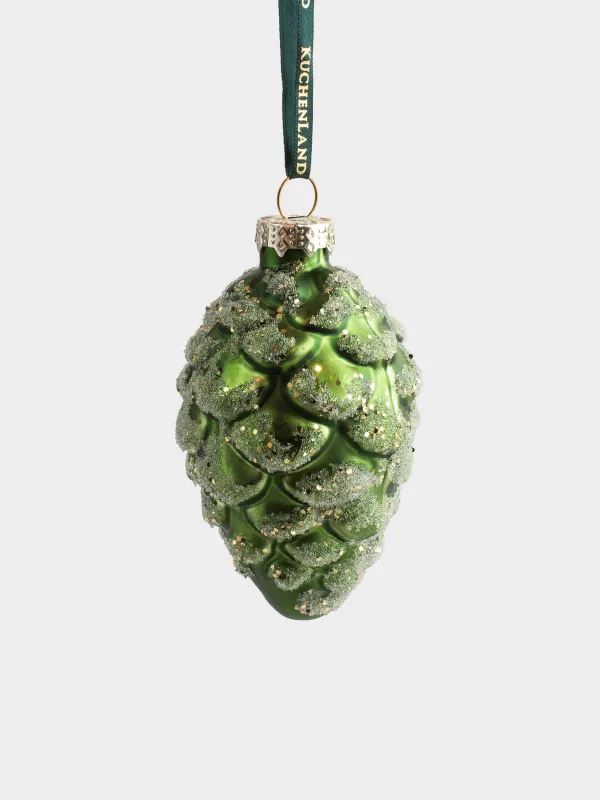 Игрушка елочная, 9 см, стекло, с блестками, зеленая, Шишка, Pine christmas, image-0