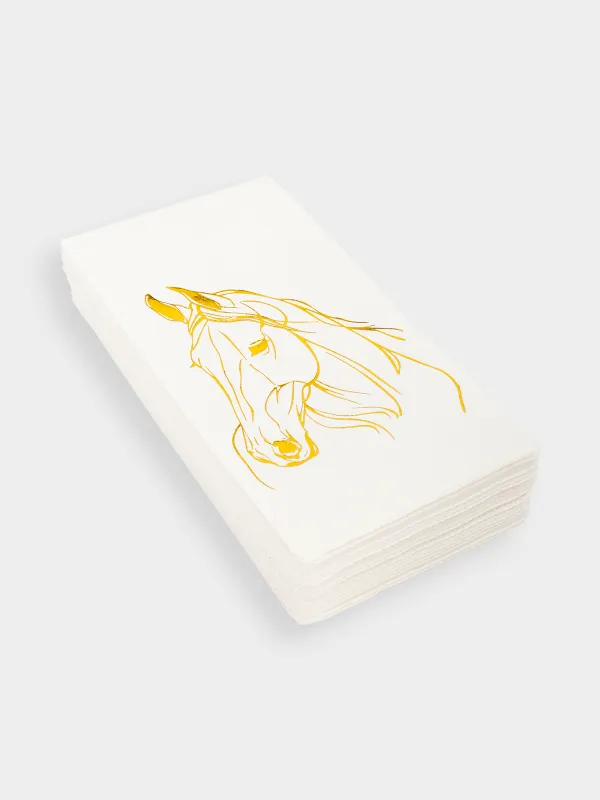 Салфетки бумажные, 33х33 см, 20 шт, прямоугольные, белые, Золотистая лошадь, Horse gold, image-1