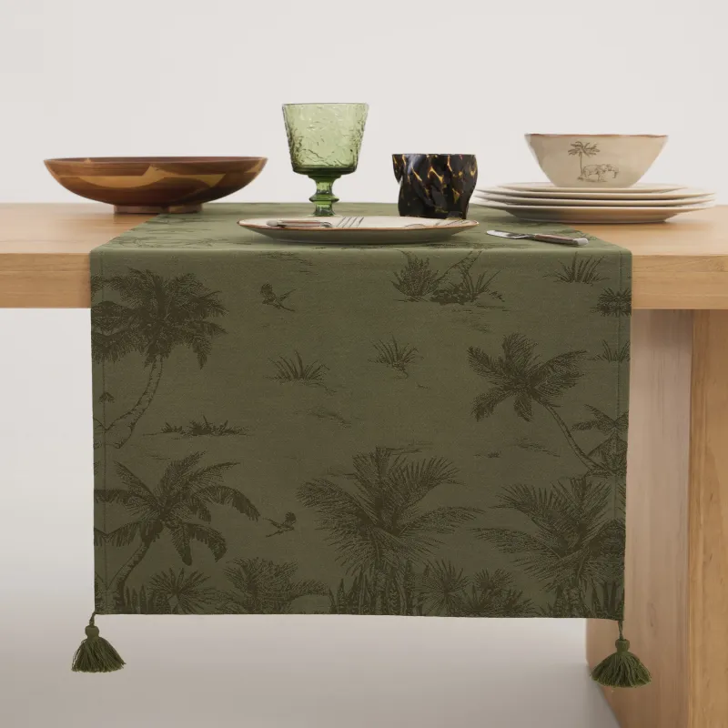 Дорожка настольная, 40х160 см, с кисточками, из жаккарда, Tropical oasis, image-7