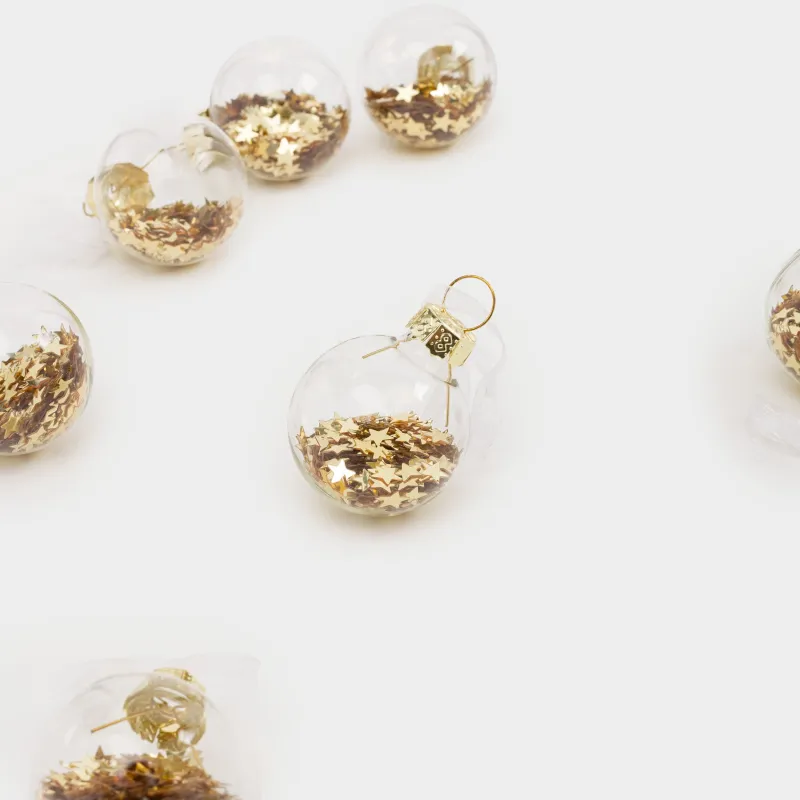 Набор елочных игрушек, 4 см, 12 шт, стекло, золотистый, Шар со звездами, Ball filler, image-1