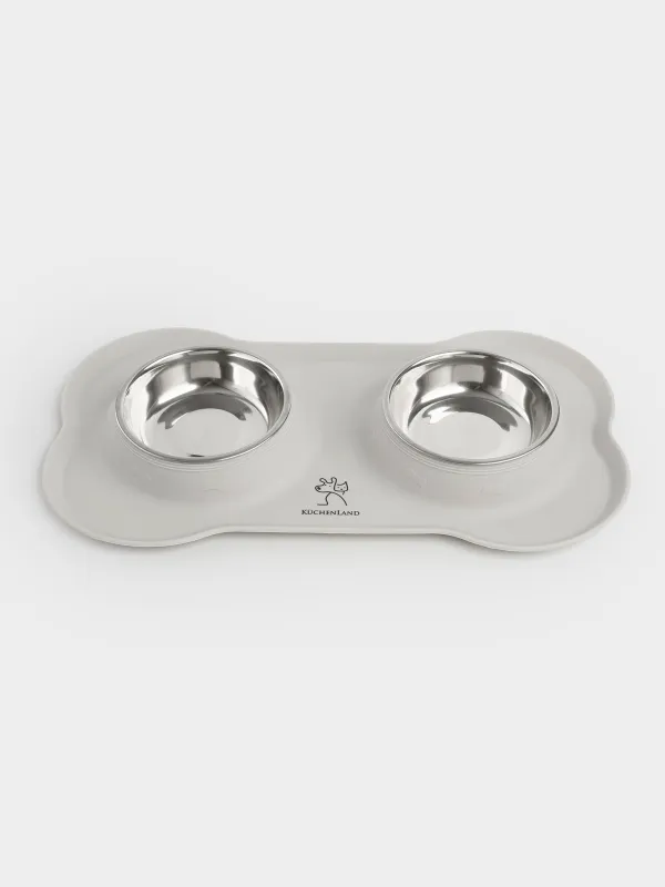 Жануарларға арналған тостаған, 35х21 см, 170 мл, қос, тұғырда, болат/силикон, сұр, Favorite pet, image-0