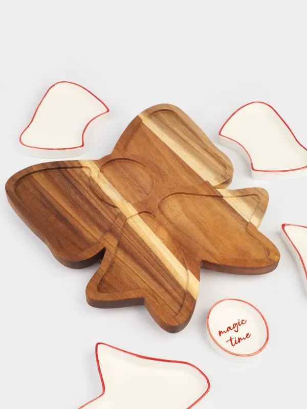 Набор для закусок, 5 пр, вращающийся, на подставке, керамика/дерево, молочный, Бант, Noble tree, image-4