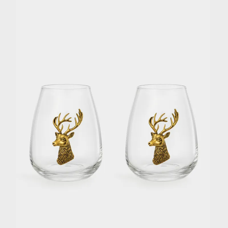 Стакан, 11 см, 450 мл, 2 шт, стекло/металл, Золотистый олень, Lux elements