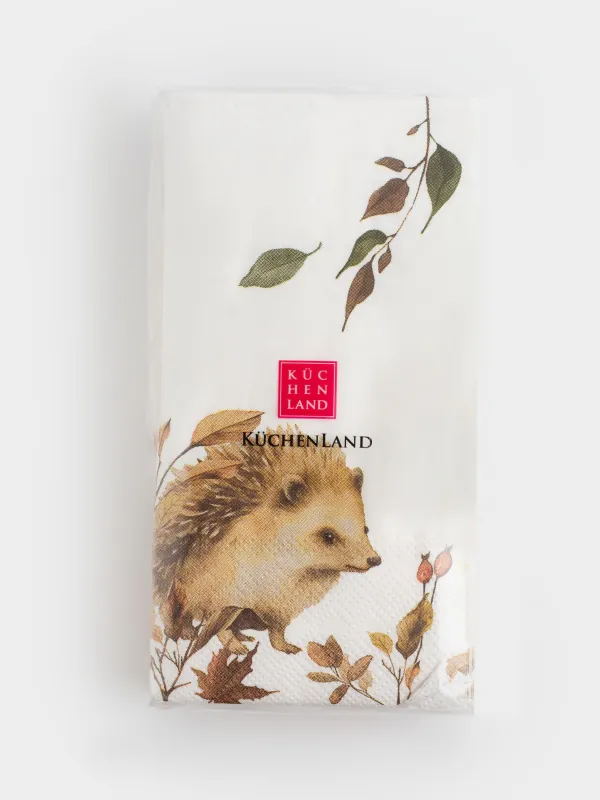 Салфетки бумажные, 33х33 см, 20 шт, Hedgehog in leaves, image-3