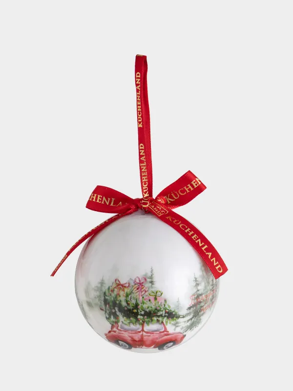 Игрушка елочная, 7 см, пенопласт, Шар, Машинка, Ball print, image-1