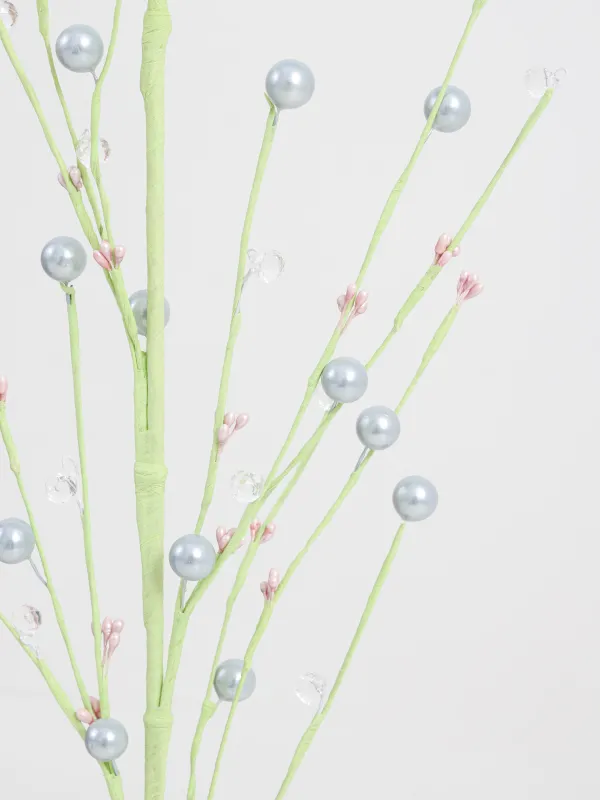 Сәндік бұтақ, 70 см, қағаз, Кристалдары бар көгілдір моншақтар, Balls decor, image-3
