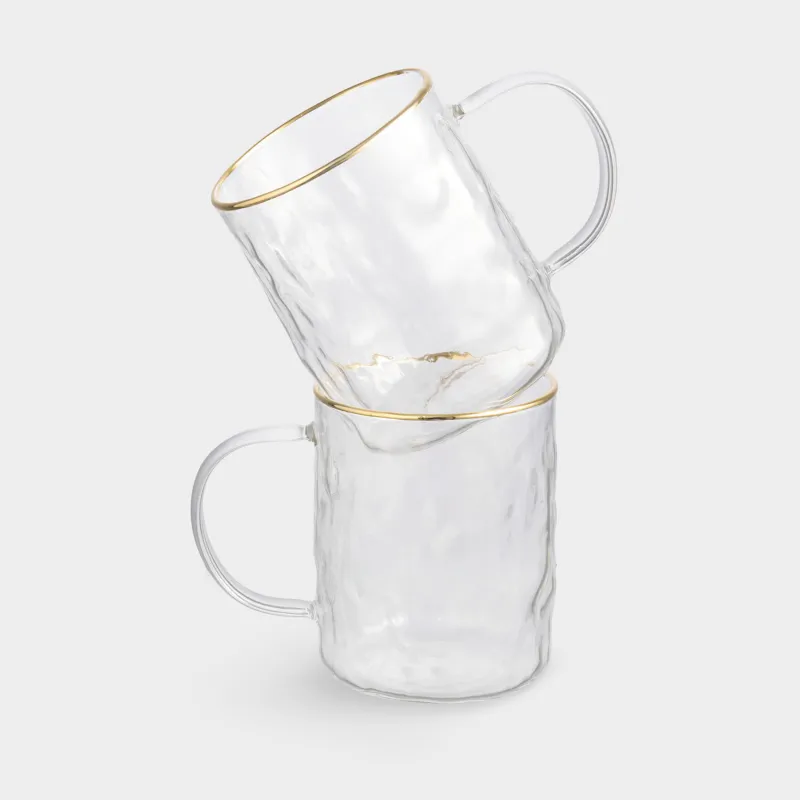 Кружка, 400 мл, 2 шт, стекло, с золотистым кантом, Ripply gold