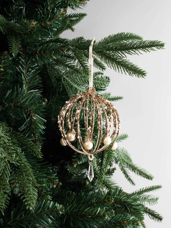 Шырша ойыншығы, 10 см, металл, шампан, інжу-маржаны бар шар, Ball pattern, image-2