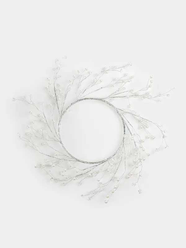 Сәндік гүл шоғы, 15/30 см, пластик/металл, Моншақтары бар күміс кристалдар, Balls decor, image-0