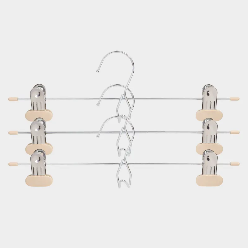 Вешалка для брюк/юбок, 33 см, 3 шт, с зажимами, металл с покрытием, бежевая, Colorful house