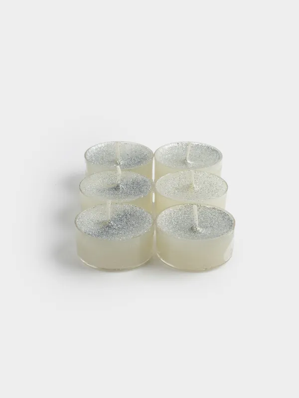 Свеча чайная, 4 см, 6 шт, с блестками, серебристая, Metallic glow, image-3