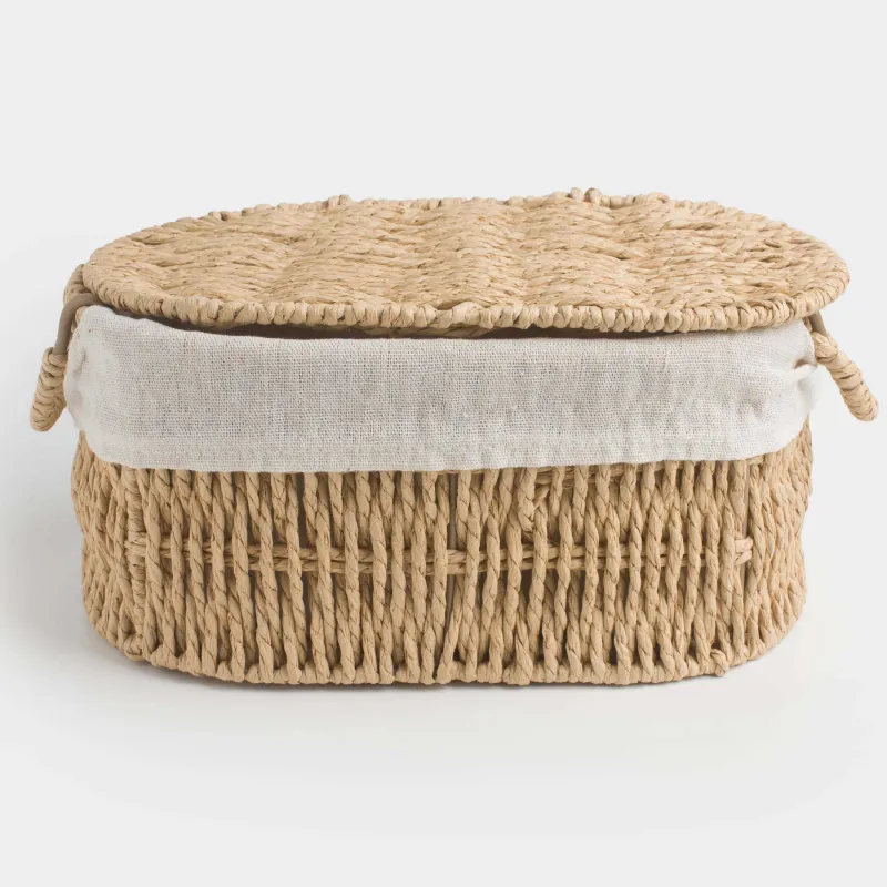 Сақтауға арналған себет, 27х17х13 см, өрілген, тұтқалары бар, қақпағы бар, целлюлоза, сопақша, Braided, image-0