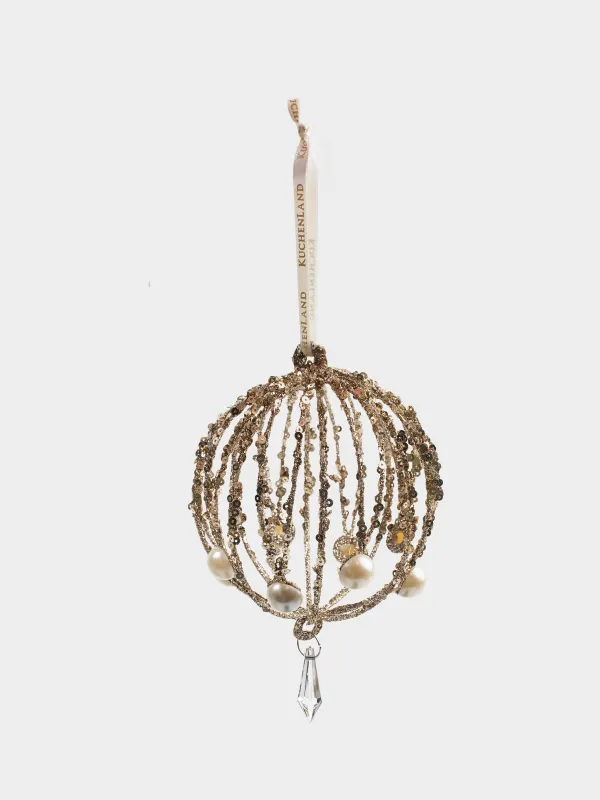 Шырша ойыншығы, 10 см, металл, шампан, інжу-маржаны бар шар, Ball pattern, image-1