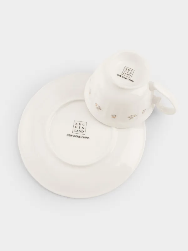 Шай жұбы, 2 адам, 4 зат, 180 мл, Фарфор N, ақ, ескірген гүлдер, La flore, image-3
