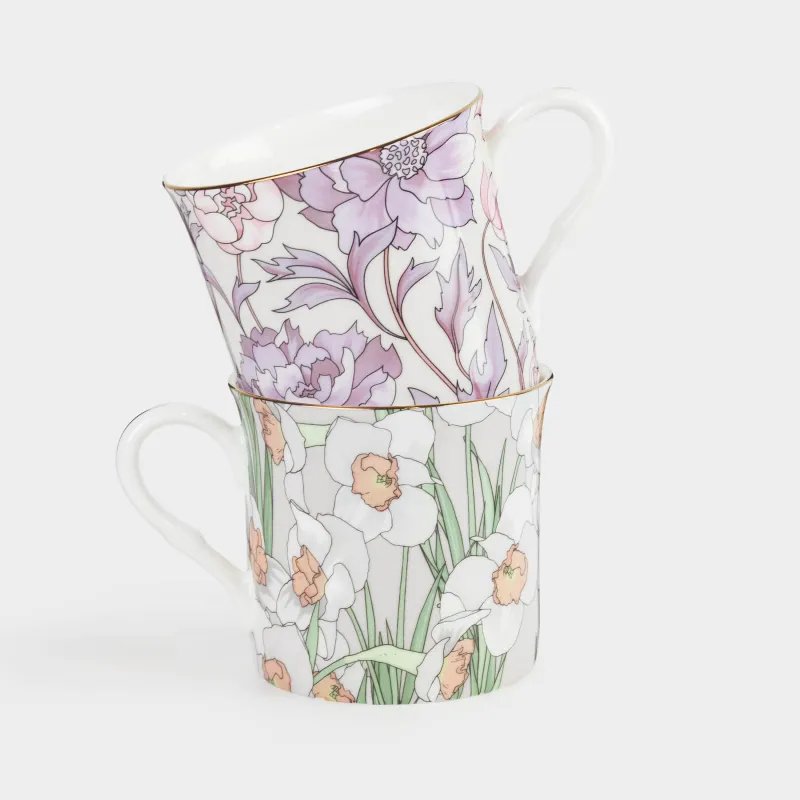 Саптыаяқ, 330 мл, 2 дана, фарфор F, алтын жиегі бар, Гүлдер, Surreal