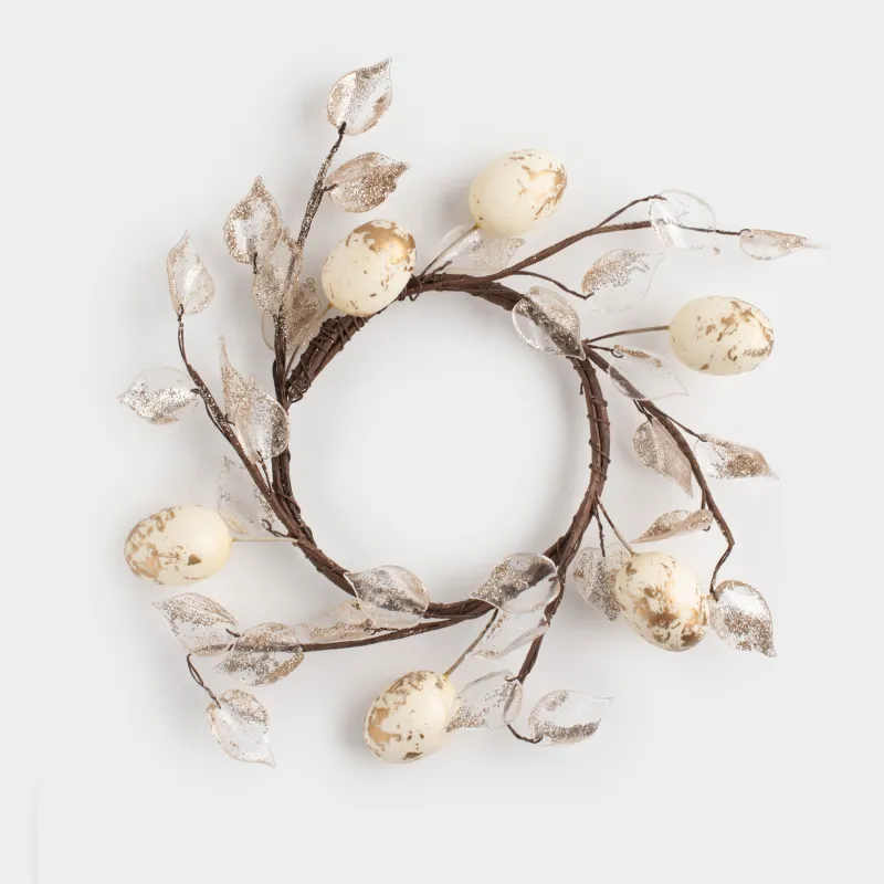 Сәндік гүл шоғы, 12/18 см, пластик/пенопласт, Алтын жапырақтар мен жұмыртқалар, Easter gold